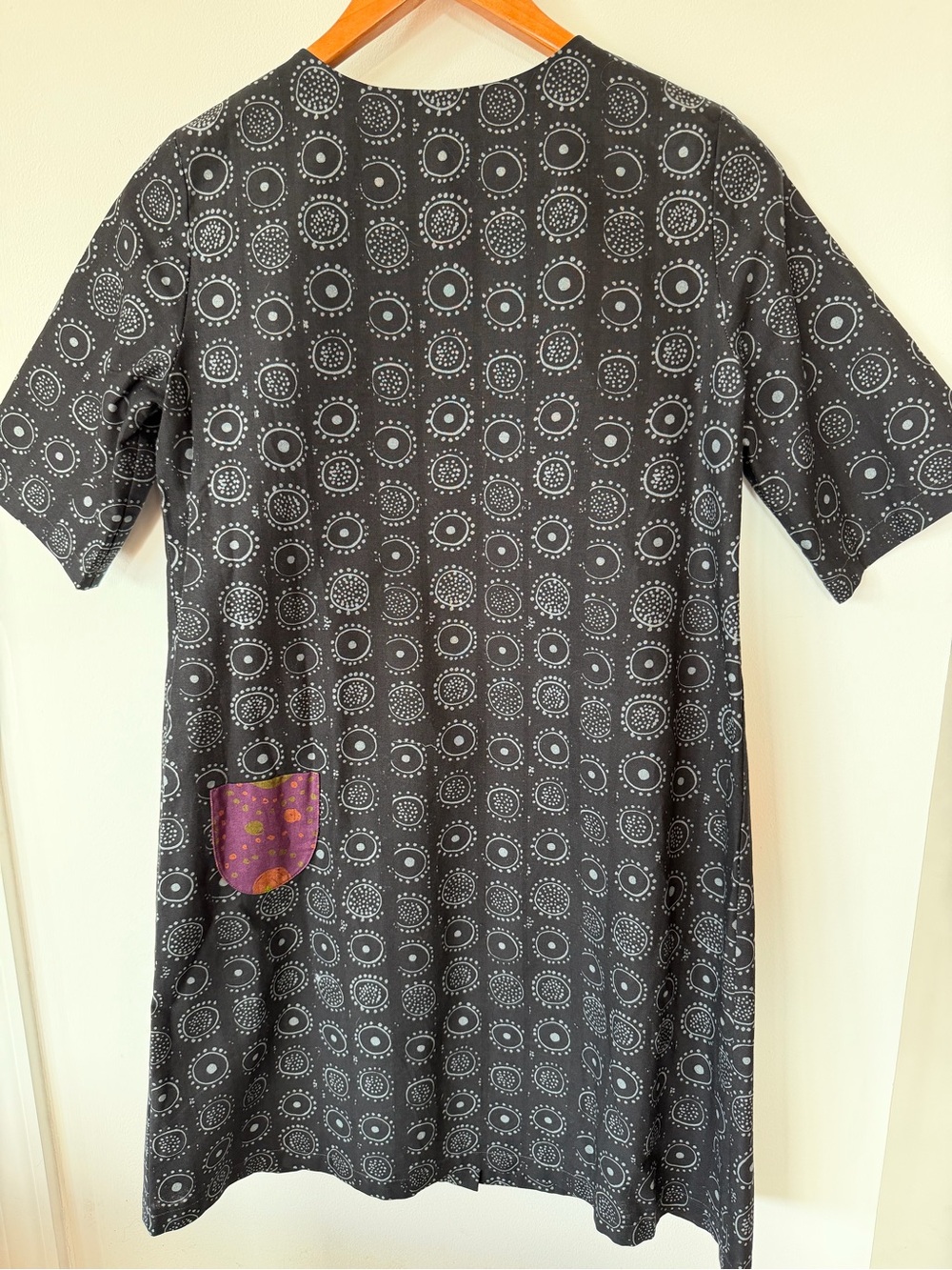 Marimekko Black Dress with Pink, Orange & Purple Patch Pockets - Picture 2 of 5
